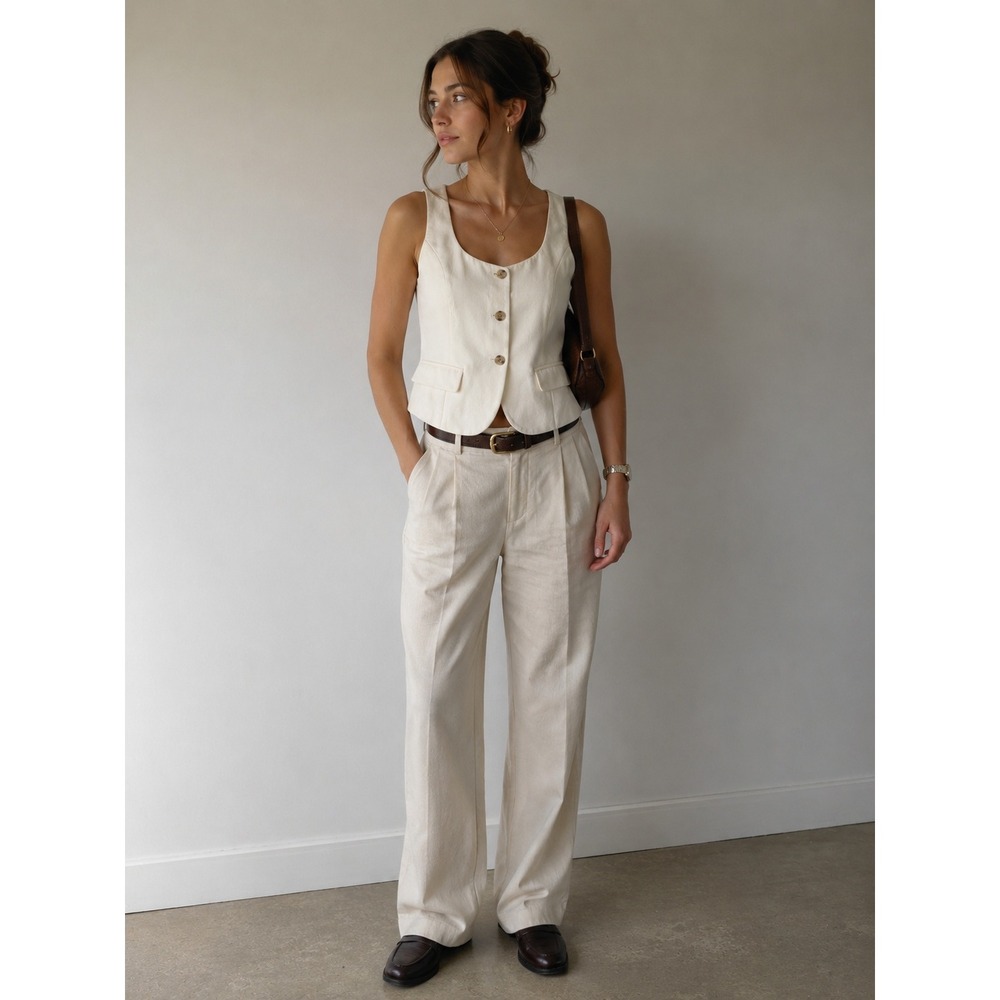NWT A New Day Cream Button Front Tailored Vest Size Medium Old Money Chic
